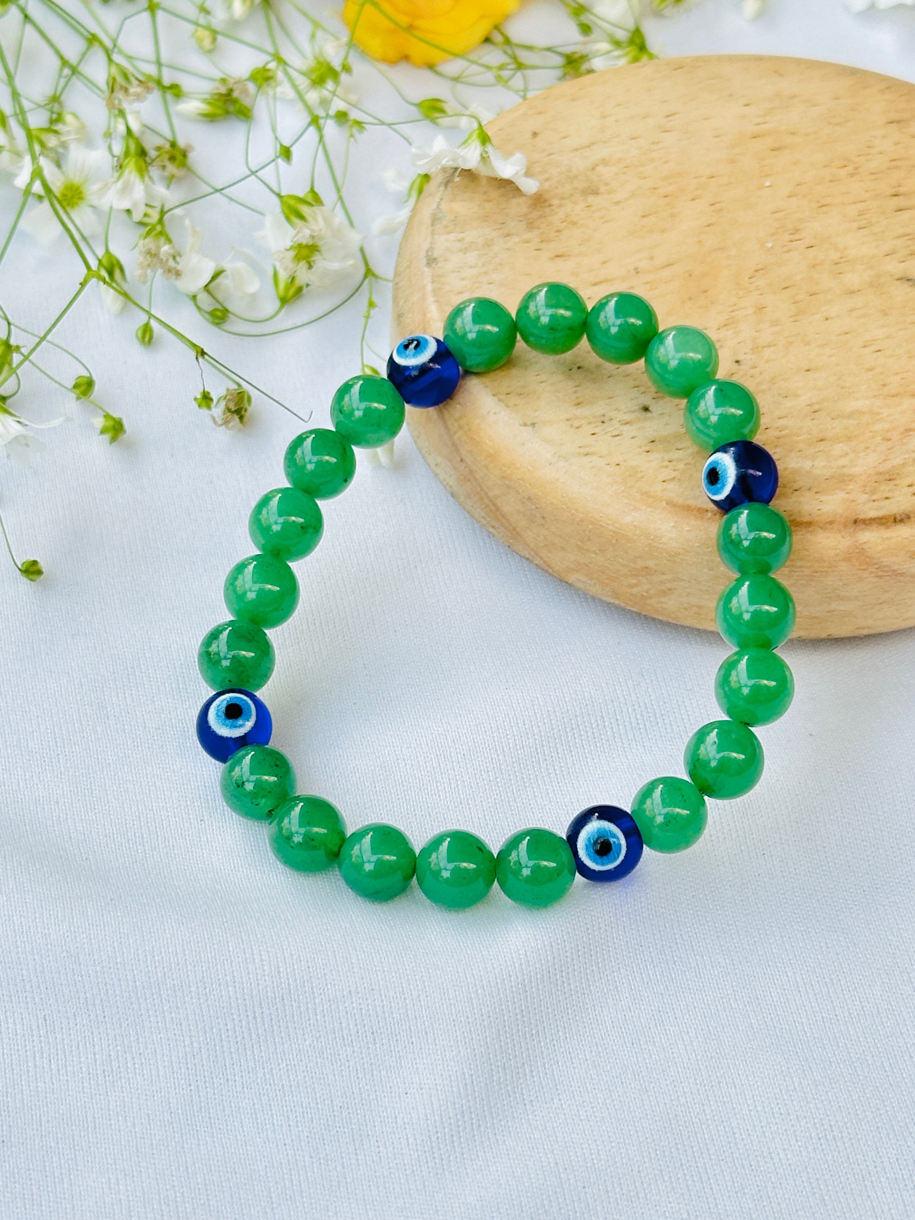 Wealth Attract and Evil Eye Protect: Green Aventurine with Evil Eye Bracelet - Abhimantrit & Certified